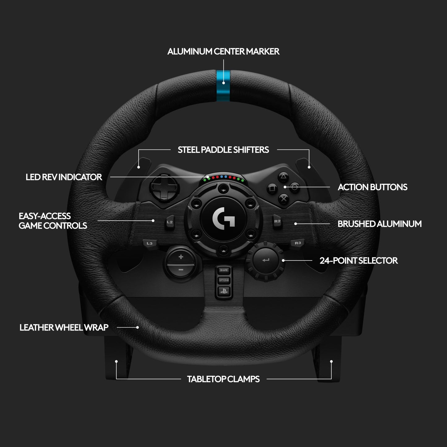 Logitech G923 Racing Wheel and Pedals, TRUEFORCE up to 1000 Hz Force Feedback, Gaming Steering Wheel PS5, PS4, PC, Mac, Genuine Leather- Black