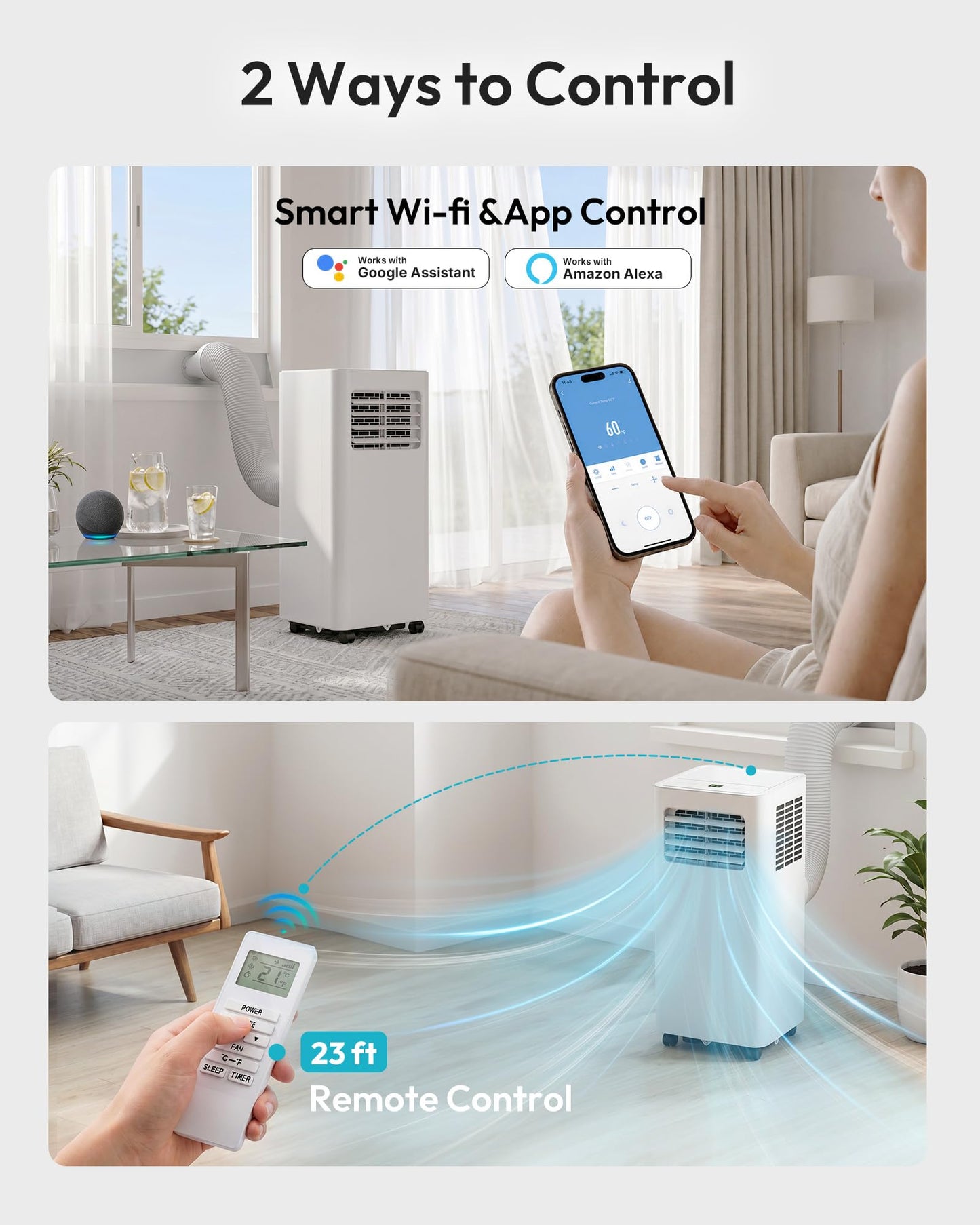 EUHOMY Portable Air Conditioners 12,000 BTU, Smart 3-in-1 AC Unit Cools Rooms Up to 550 Sq.Ft, Built-in Cool, Dehumidifier, Fan, Quiet 50 dB, Includes Remote/WiFi App, Window Kit for Bedroom Comfort