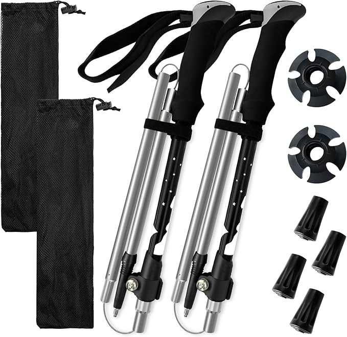 Collapsible Trekking Poles for Hiking - Lightweight Foldable Hiking Poles, 2 Pack Adjustable Aluminum Walking Sticks with ...