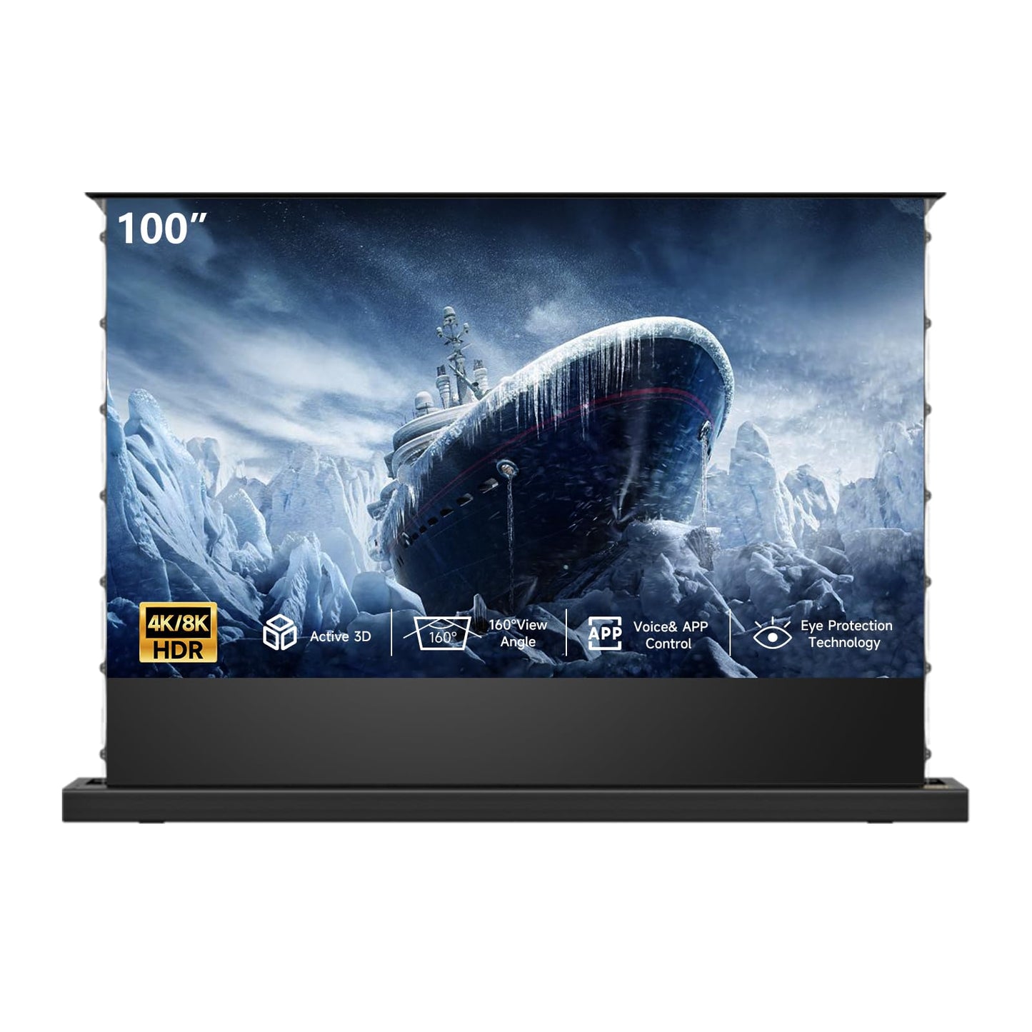 IN&VI Motorized Floor Rising Projector Screen for Long/Standerd Throw Projector,Movie Screen for Home Theater,Motorized Projector Screen 4K/8K Ultra HD Active 3D (100 Inch/16:9)