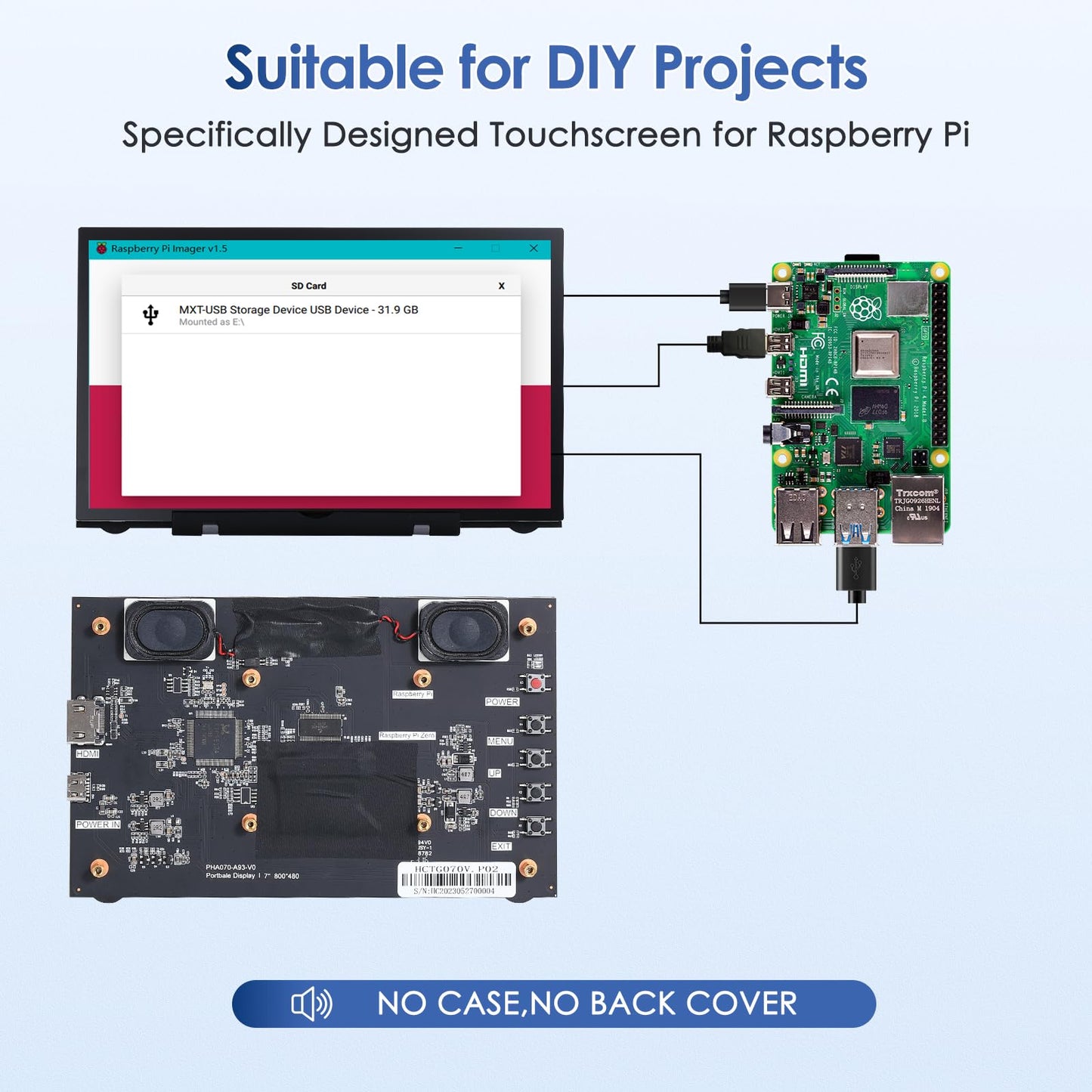 Hmtech 7   Raspberry Pi Screen, 800X480 Hdmi Small Monitor With Dual-Speaker, Lcd Screen Display For Raspberry Pi 4/3/2/Zero/B