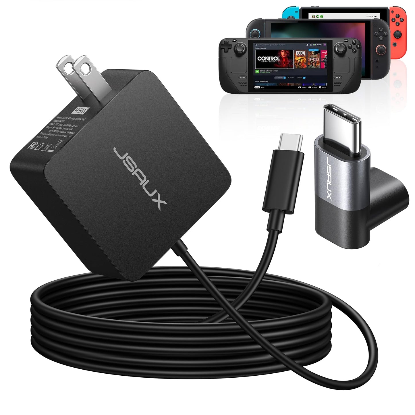 Jsaux 45W Usb C Charger For Steam Deck/Oled, 5Ft Cable Type C Pd 3.0 45 Watt Fast Charging Compatible With Steam Deck, Switch/Ol