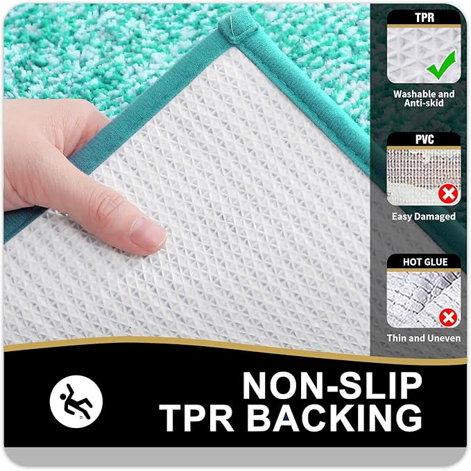 OLANLY Toilet Rugs U-Shaped 24x20, Extra Soft and Absorbent Microfiber Bathroom Rugs, Non-Slip, Machine Wash Dry, Plush Shaggy Contour Bath Mats for Toilet Base (Green and White)
