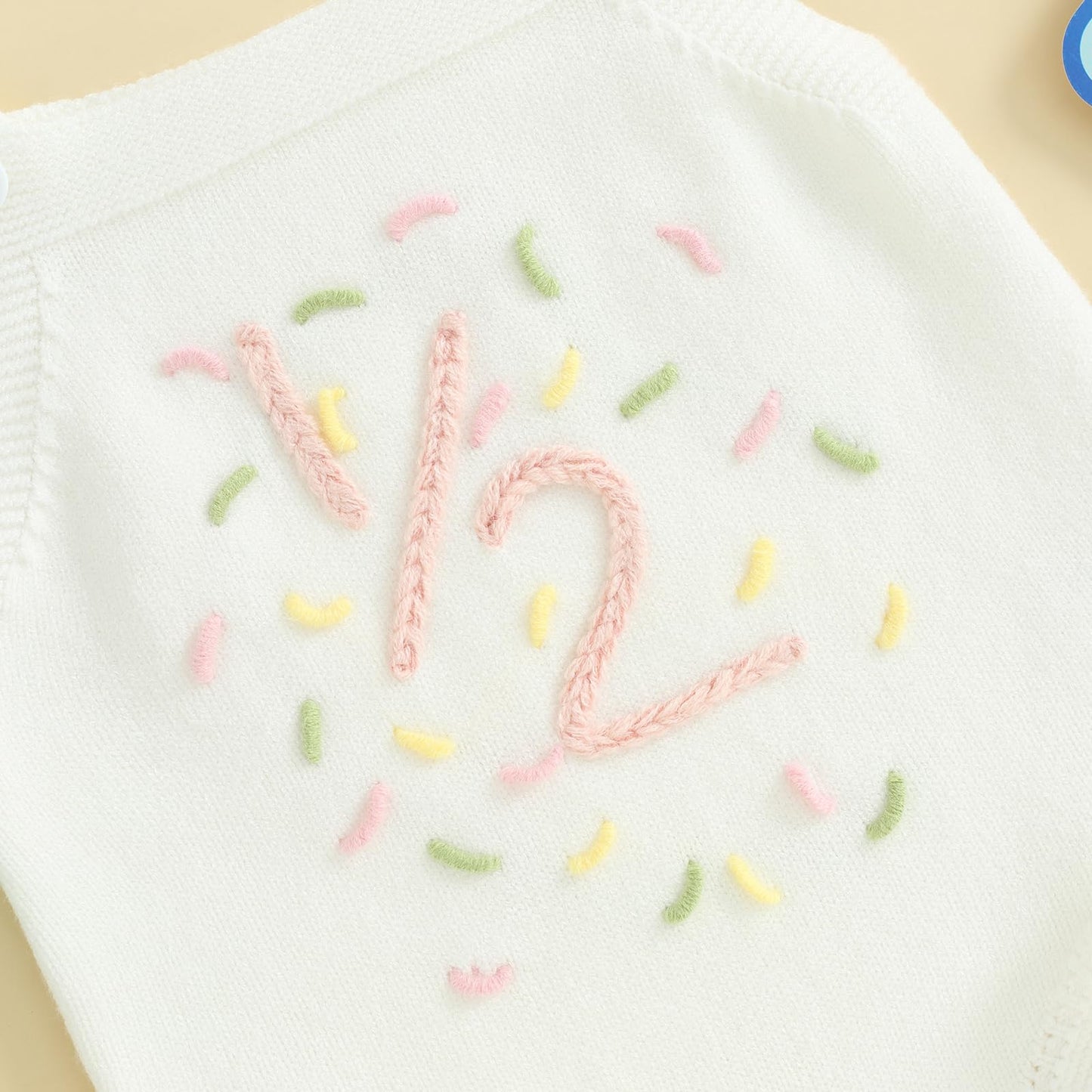 Frietlebird Half Birthday Outfit Baby Girl Sleeveless Knit Romper Sweet 1/2 Birthday Outfit Cute Infant Summer Clothes Birthday Gift (A-White Half,3-6 Months)