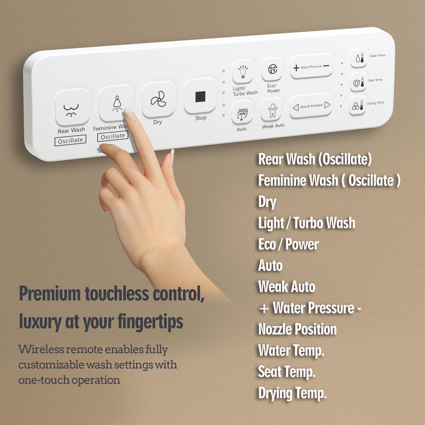 WLJBIDET Bidet Toilet Seat with Remote Control, Electronic Heated Bidet Seat with Adjustable Warm Water and Pressure, Warm Air Drying, Display Screen, Night Light, Slow Closed Toilet Lid, Elongated