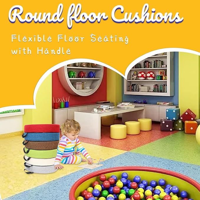 M Mute Touch 6 Pcs Flexible Floor Cushion, Floor Cushions Easy to Clean and Carry,16''x16''x2'' Soft Cushion for Learning Sitting Daycare Chair Yoga and Meditation (Linen)