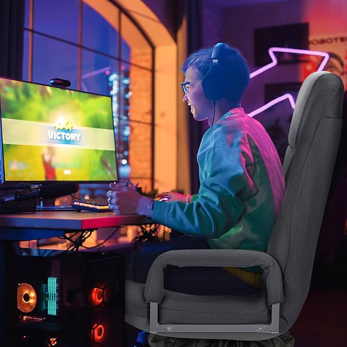 ACIPENSER Swivel Gaming Chair Multipurpose 2PACK Floor Gaming Chair for Playing Video Games, TV, Reading w/Armrest Lumbar Support & 6 Adjustable Postion Backrest for Adults & Kids,Grey