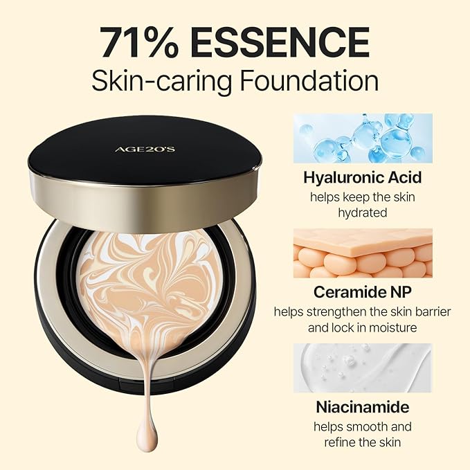 [NEW] AGE20'S Signature Essence Pact | 24W BUFF | Vegan Korean Cushion Foundation | Pack of 1 | Cream Foundation, Dewy & Glow Finish, Natural Coverage, SPF 50+