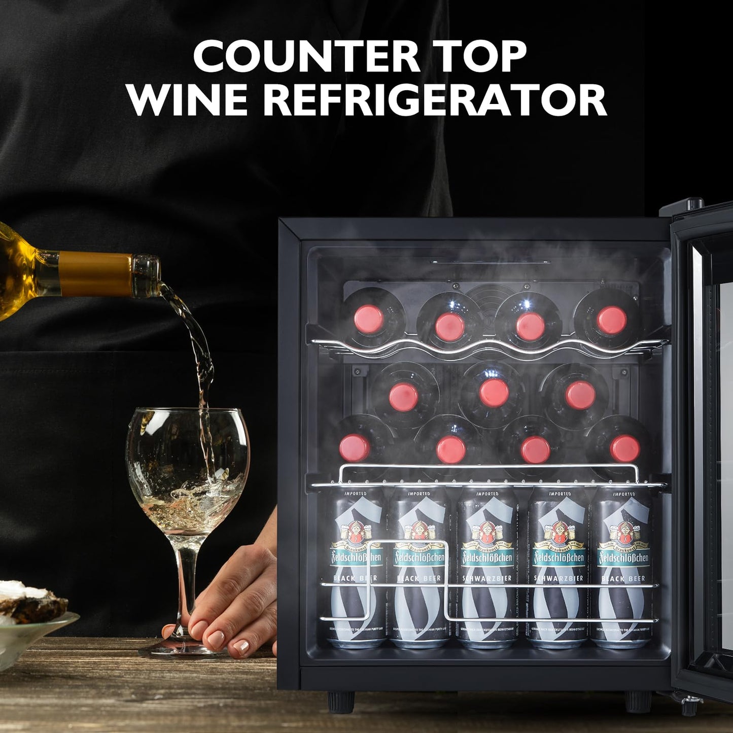 STAIGIS Mini Wine Fridge Freestanding, Wine Cooler Refrigerator 15 Bottle w/Digital Control, Countertop Mini Fridge for Red & White, Glass Door