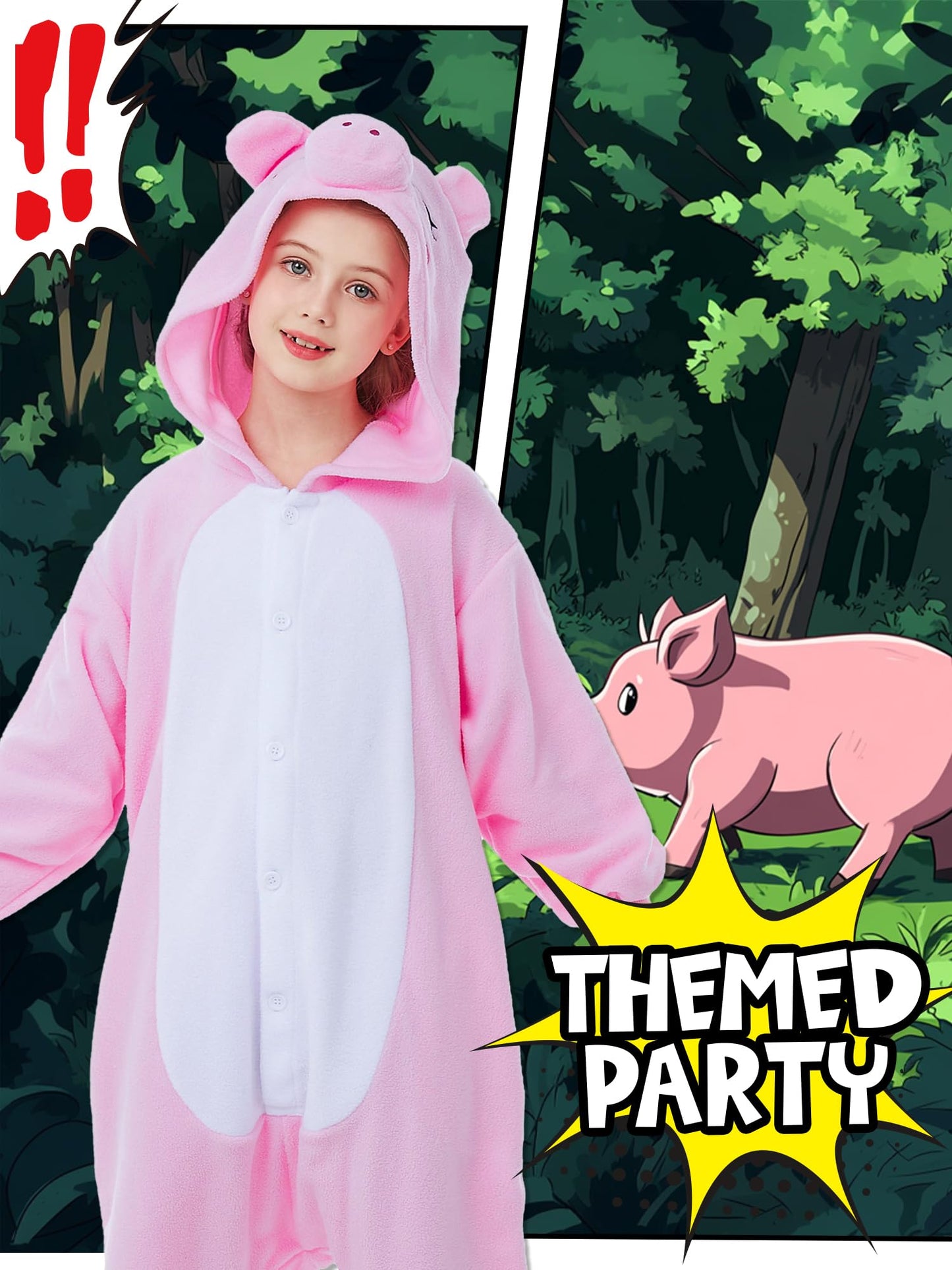CANASOUR Pig Onesie Kids Halloween Cosplay Costume Girls One Piece Pjs Anime Unisex Hoodie Pajamas Pink For 10-12 Years Boys Party Pyjamas (Height 56-59”, 10 Years, Pig)