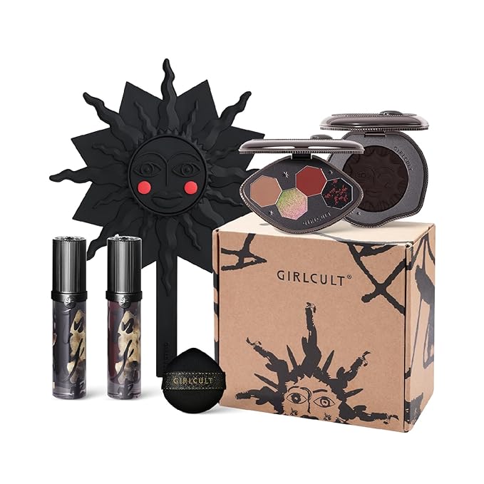 GIRLCULT 5-in-1 Makeup Gift Set – Playful All-in-One Makeup Kit with Eyeshadow Quad, Cream Blush, Matte Lip Stains & Hand Mirror, Pigmented & Blendable, Valentine’s Day & Holiday Beauty Gift