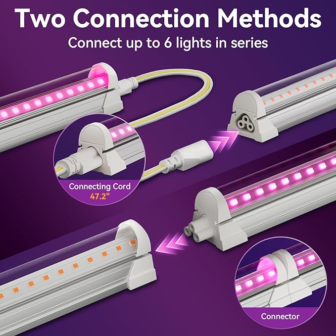 3FT Plant Grow Light, Super Bright Plant Lights for Indoor Growing, Full Spectrum, with ON/Off Switch & Timed Function, Pinkish