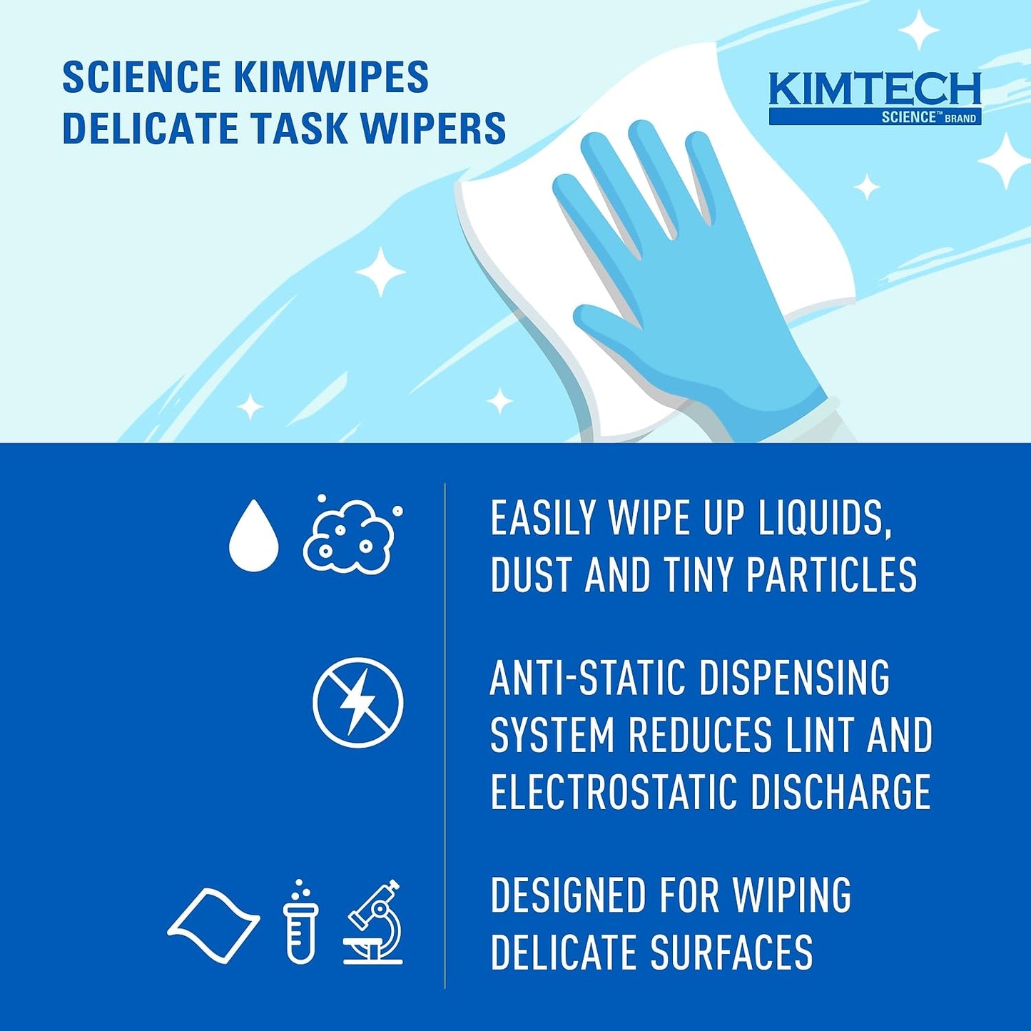 Kimtech 34155 KIMWIPES, Delicate Task Wipers, 1-Ply, 4 2/5 x 8 2/5, 286/Box