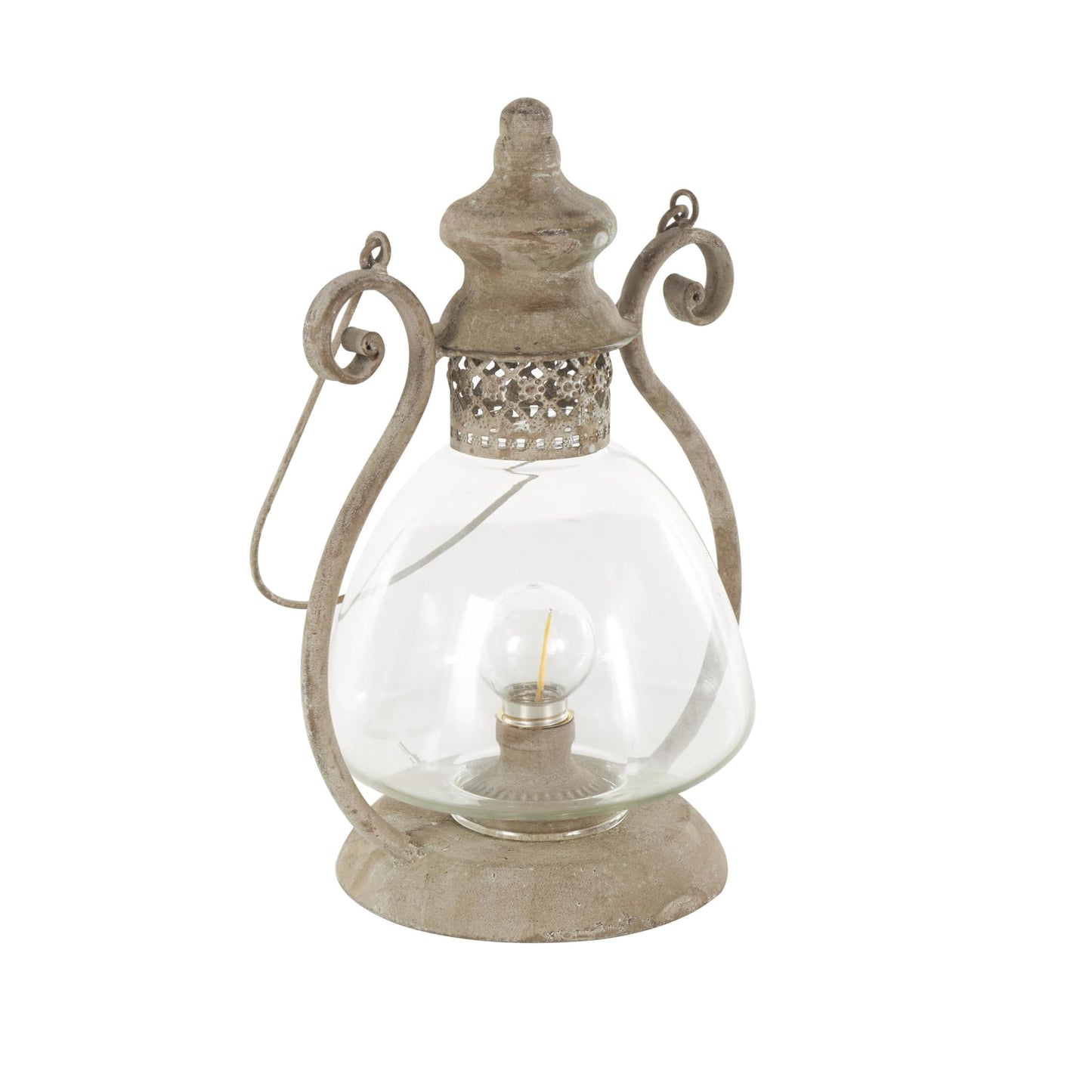 Deco 79 Metal Scroll Indoor Outdoor Candle Lantern Decorative Lantern Candle Holder with Arched Handle, Lantern 9" x 8" x 12", Bronze
