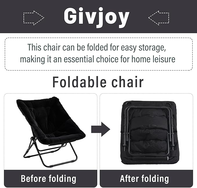 Givjoy Comfy Folded Chair, Soft Faux Fur Oversized Folding Chair, Flexible Lounge Lazy Chair for Kids Girls Teens Adults, Moon Chair for Dorm Rooms, Bedroom, Living Room