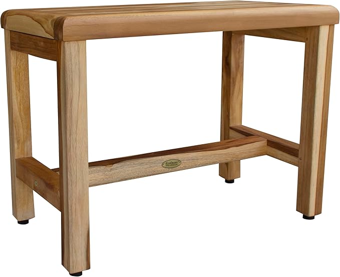 EcoDecors Eleganto 16 Inch Height Natural Color Waterproof Teak Wood Shower Bench Stool Seat Chair for Inside Shower Provides Safety, Storage, and Organization for Bathroom Accessories