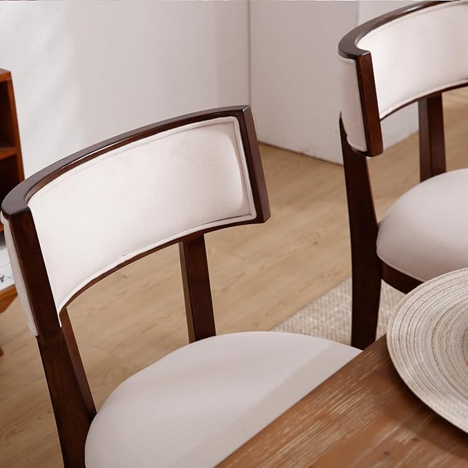DM Furniture Dining Chairs Set of 2 Linen Fabric Upholstered Dining Room Chairs with Curved Backrest Mid Century Modern Farmhouse Kitchen Chair Solid Wood Side Chairs for Living Room/Restaurant