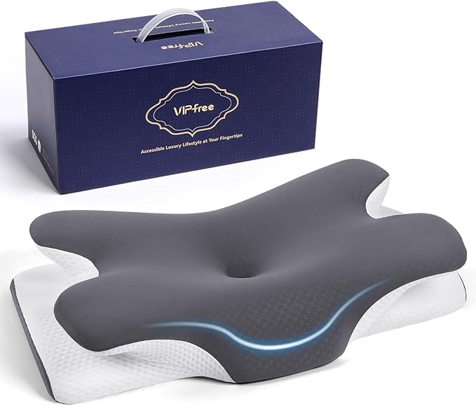 Vipfree Cervical Cooling Ergonomic Pillow, Adjustable Ergonomic Memory Foam, Cervical Support & Relieves Neck and Shoulder...