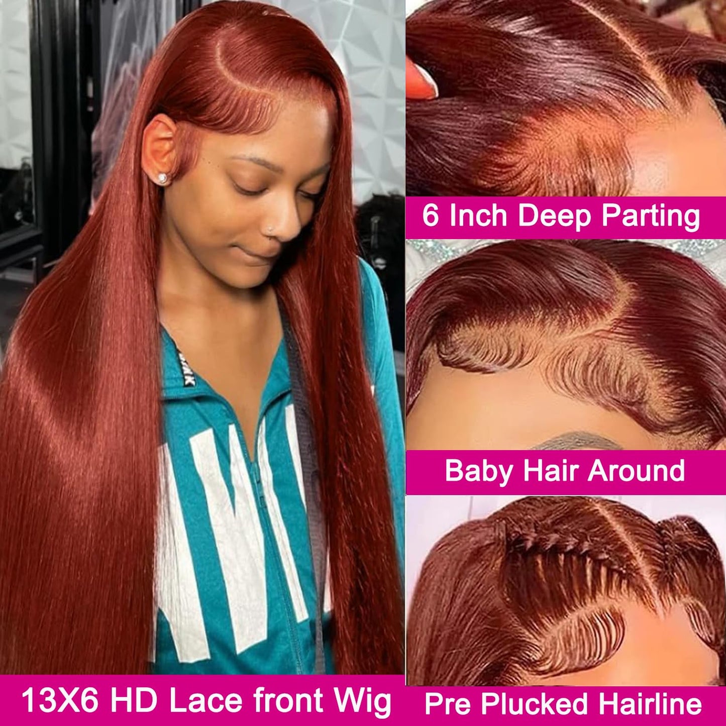 13x6 Reddish Brown Lace Front Wigs Human Hair Straight Human Hair Wigs for Women Reddish Brown 13x6 HD Lace Front Wigs Pre Pluck