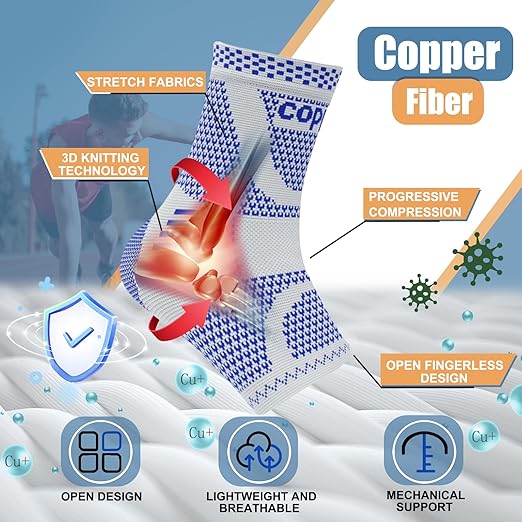 LISEPWU Copper Ankle Brace, Copper Infused Ankle Support Compression Sleeve for Men & Women, for Foot Pain Relief, Sprained Recovery, Achilles Tendonitis, Daytime or Night Use(Blue XL)