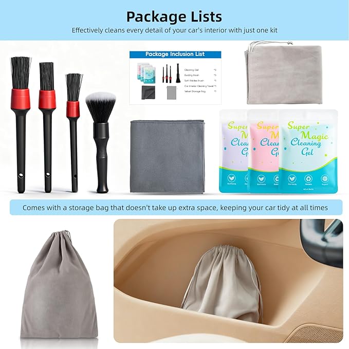 TICARVE Car Interior Detailing Cleaning Kit,Car Detailing Crevice Brush Set, Cleaning Gel, Interior and Exterior Cleaner,Accessories Tool Supplies for Car,Keyboard and Interior