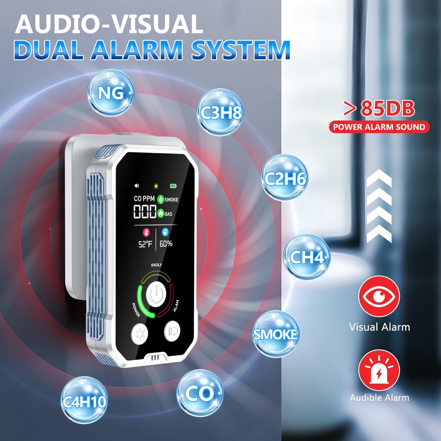 CSCL 5-in-1 Carbon Monoxide Detectors Plug in, Natural Gas & Smoke & Carbon Monoxide Detector with Temperature Humidity Display, Portable CO Detector & Gas Leak Detector for Travel, Home, RV