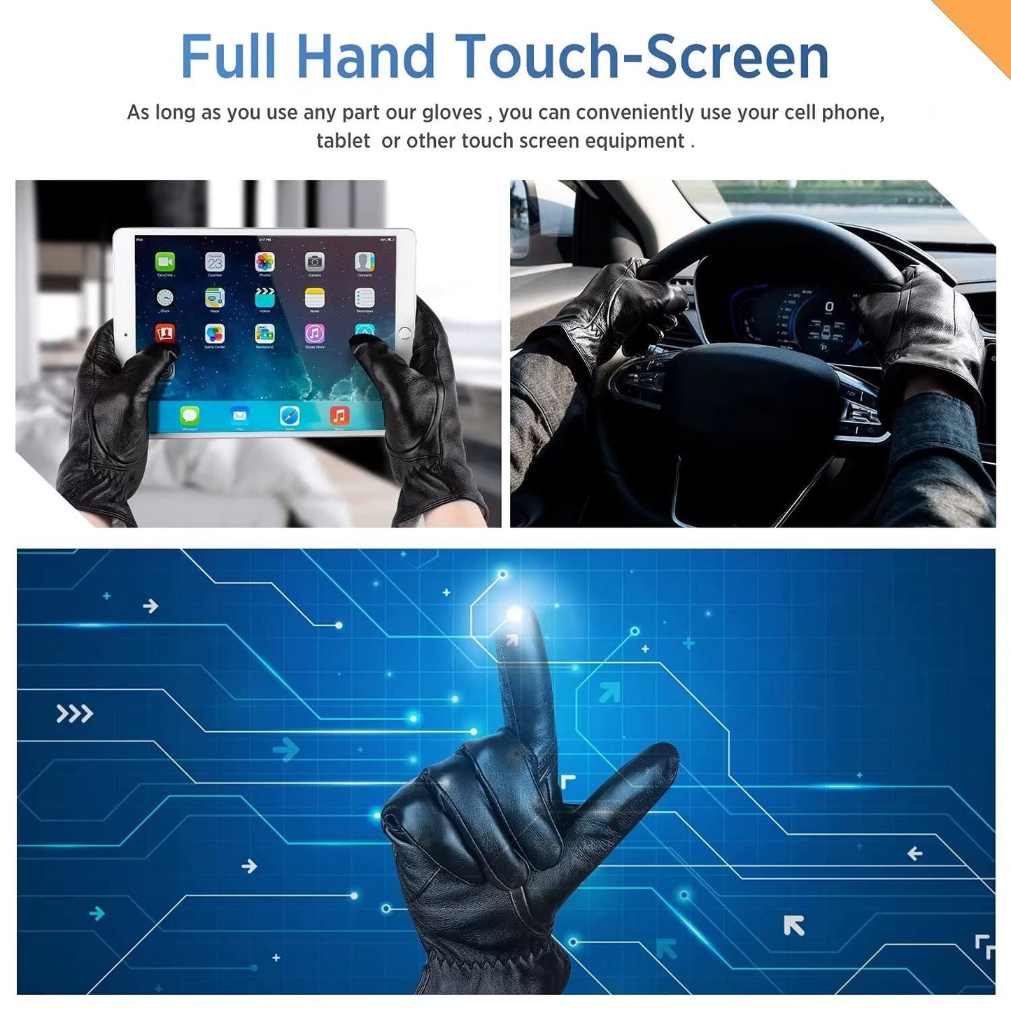 Alepo Genuine Sheepskin Leather Gloves For Men, Winter Warm Touchscreen Texting Cashmere Lined Driving Motorcycle Gloves (Army-S)