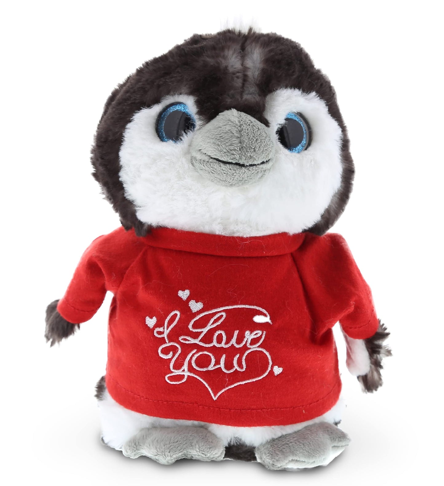 DolliBu I Love You Valentine Plush Grey Penguin - Cute Stuffed Animal with Red Shirt and Name Personalization Gift for Valentines Day, Birthday, Anniversary, Romantic Date - 9 Inches
