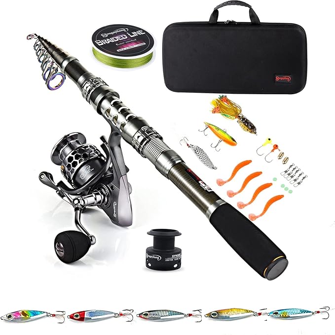 Sougayilang Fishing Rod Combos with Telescopic Fishing Pole Spinning Reels Fishing Carrier Bag - 1.8M/5.91FT with 5PCS Jig...