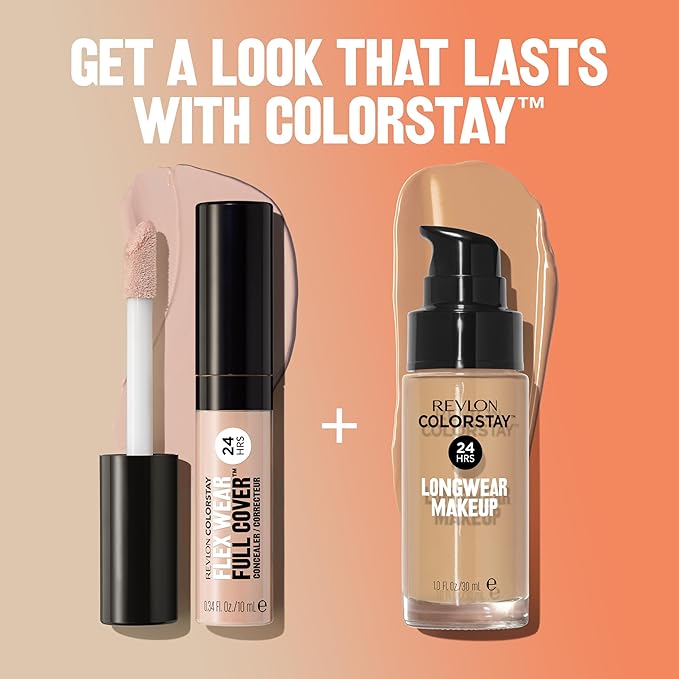 Revlon ColorStay Flex Wear, Full Cover Non-Creasing Concealer, Infused with Hyaluronic Acid & Vitamin E, Flexible Longwear, 070 Nutmeg, 0.34 Fl Oz