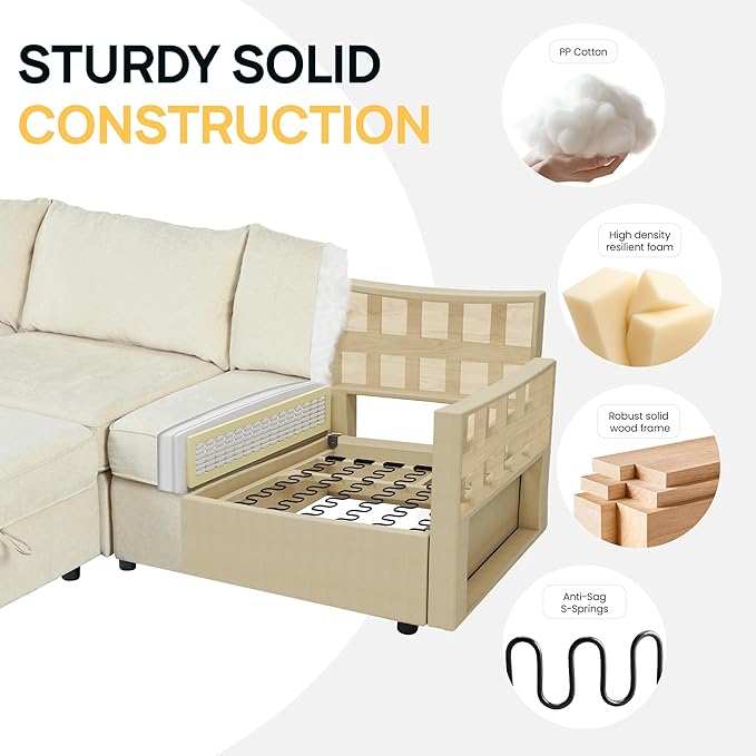Oversized Modular 8 Seater Sofa with Removable Covers and Storage, Convertible U, L-Shaped and Sleeper Sectional, Modern Sectional Couch with Ottoman Chaise for Living Room, Bedroom, Apartment, Beige
