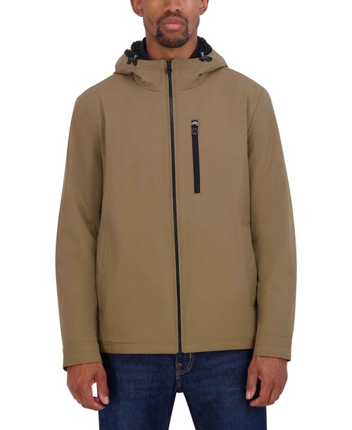 Nautica Men's Sherpa Lined Softshell Jacket – Full Zip, Adjustable Hood, Wind Resistant, Otter, Medium