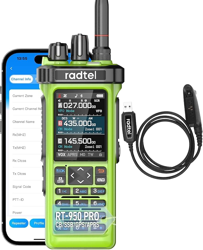 Radtel RT-950 PRO Ham Radio TX GPS/APRS, 10W Walkie Talkie Long Range Handheld Two Way Radio, AM/FM/CB/SW/MW/LW RX, Blueto...