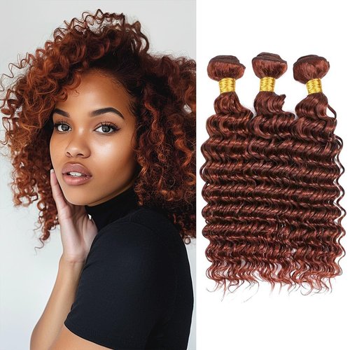 Giginger Bundles Human Hair 18 20 22 Inch Reddish Brown Deep Wave Bundles Color 33 Human Hair Deep Wave Unprocessed Quick Weave Soft Sewn In Hair Extensions for Black Women