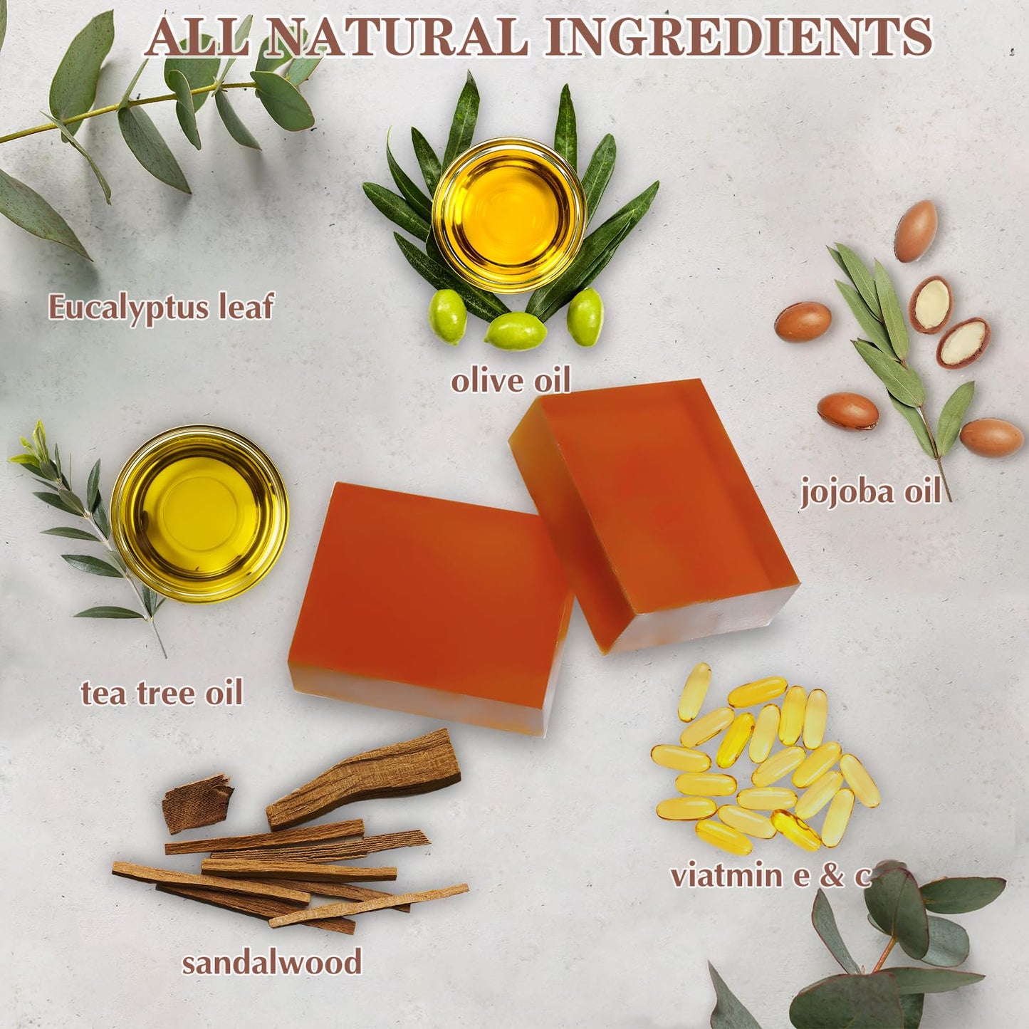 3 Pack Sandalwood Mens Bar Soap, Natural Soap Infused Jojoba and Olive Oil, Gently Exfoliate and Refresh Body and Face, Control