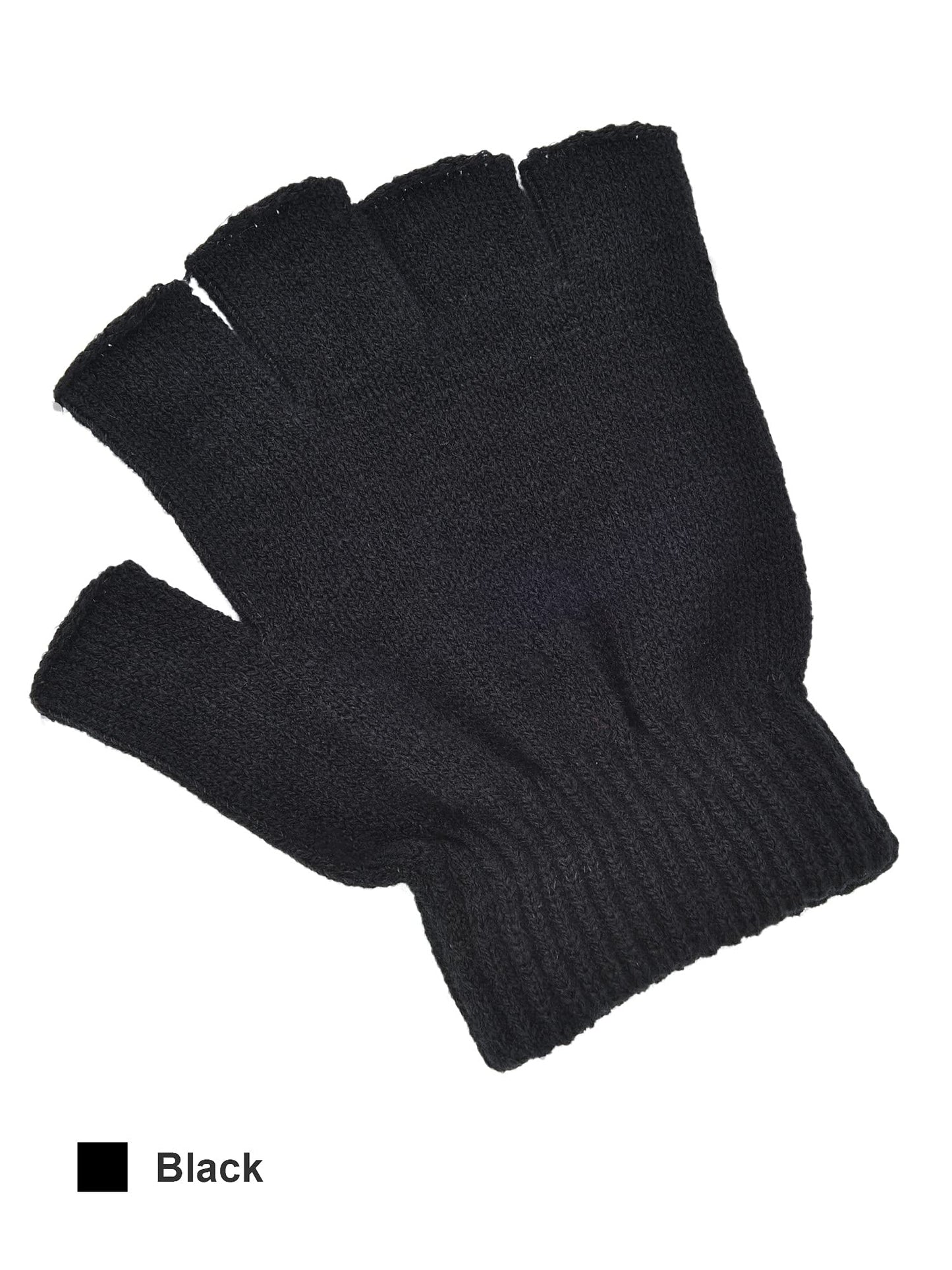 Bememo 4 Pairs Fingerless Gloves Half Finger Mittens Winter Solid Color Typing Knitted Gloves for Boys and Girls(Black)