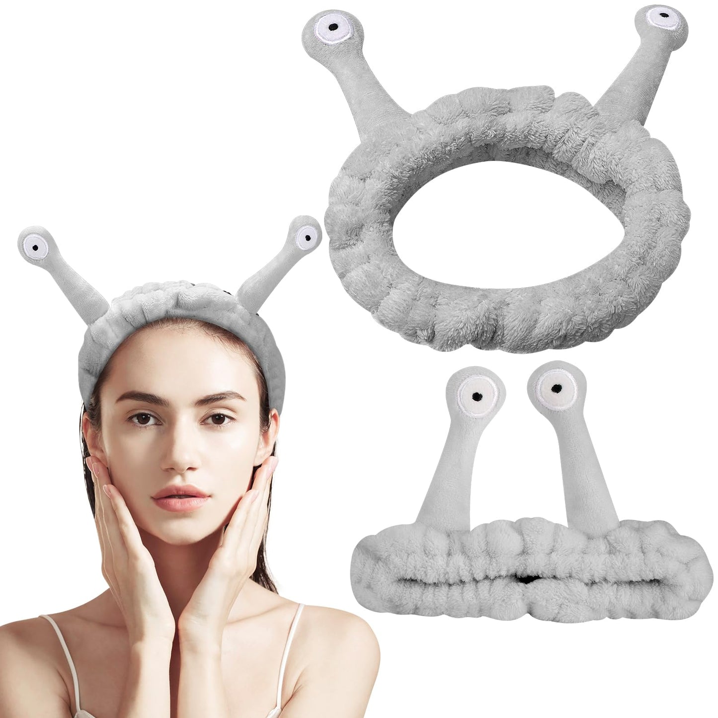 Cute grey Snail Headband, to Wash Face for Women Makeup Shower Spa Headband