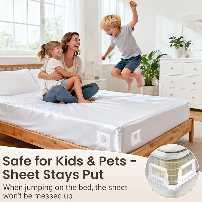 INSMART Sheet Holders - Bed Sheet Holder for Corners & Sides, Strong Elastic Sheet Straps & Grippers. Secures Fitted Sheet for Universal Fit Bed, Keep Sheets Tight All Night (Sheet Holders)