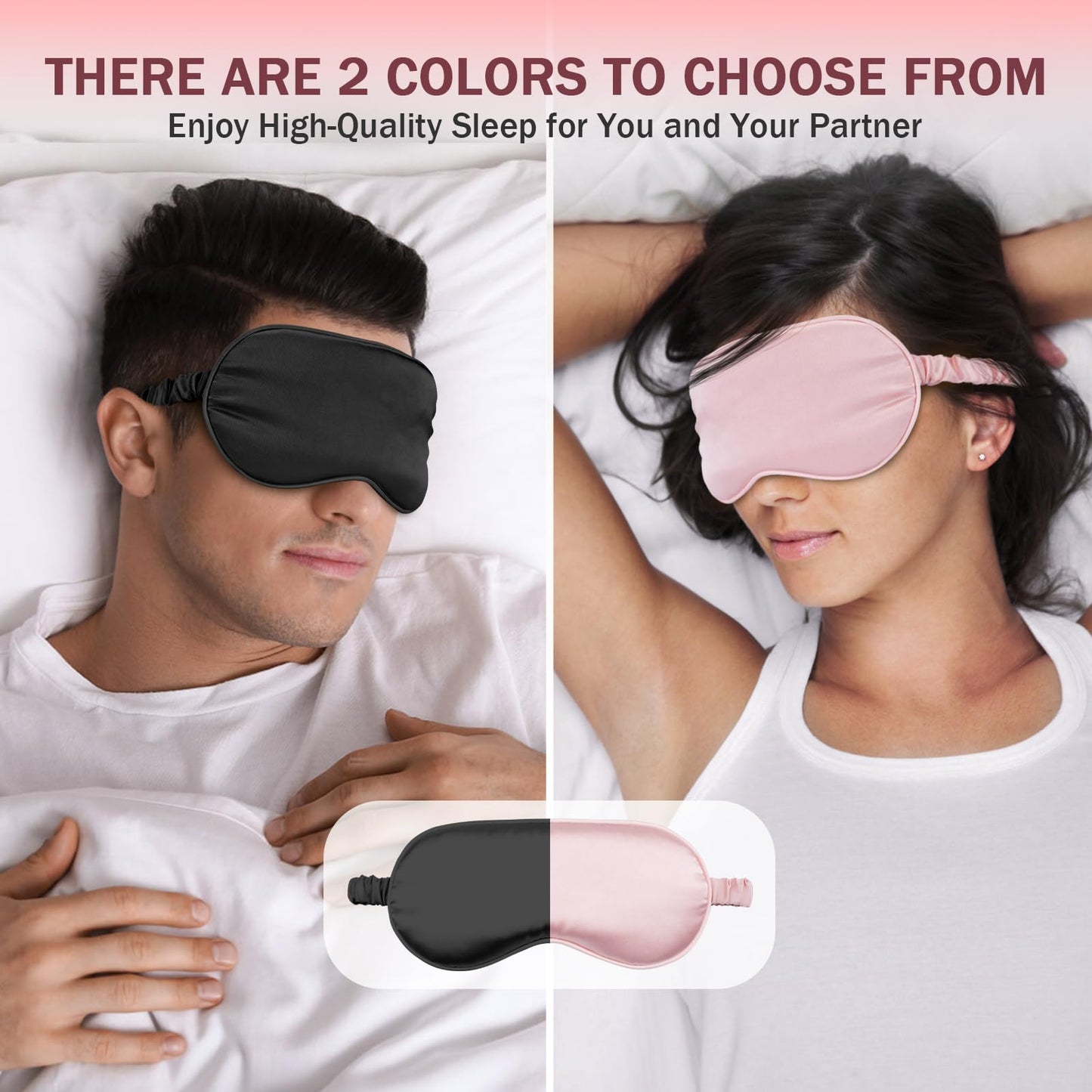 Amrules Silk Sleep Mask Set of 2, Adjustable Silk Eye Mask for Sleeping, Soft Sleeping Eye Shade Cover for Women, Good for Blocking Light, Reducing Puffiness, Enhancing Sleep Quality (Pink & Black)