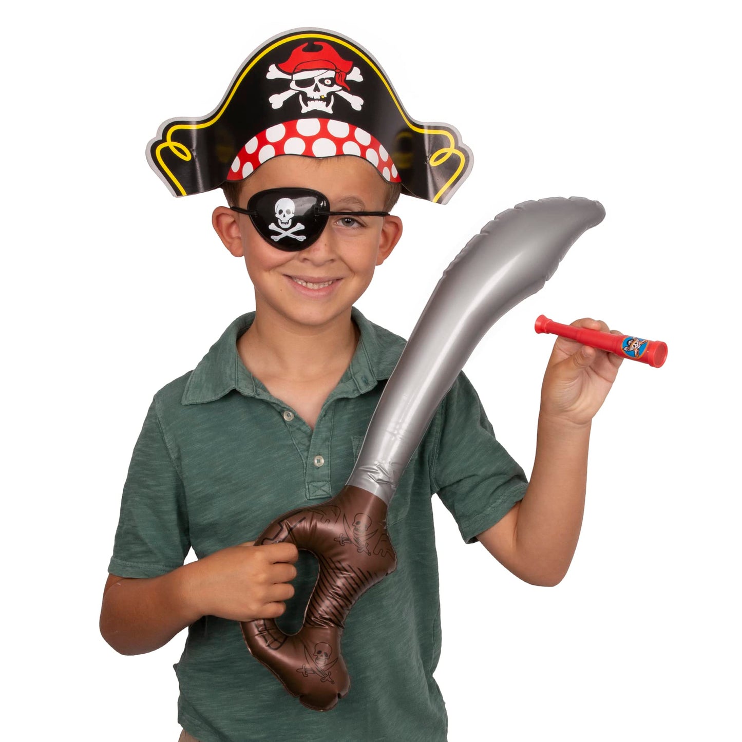 Funny Pirate Party Hats 48 PC Set – Pirate BirthdayParty Favors for Kids - 12 Pirate Hats, 12 Patches, 12 Swords, 12 Telescopes