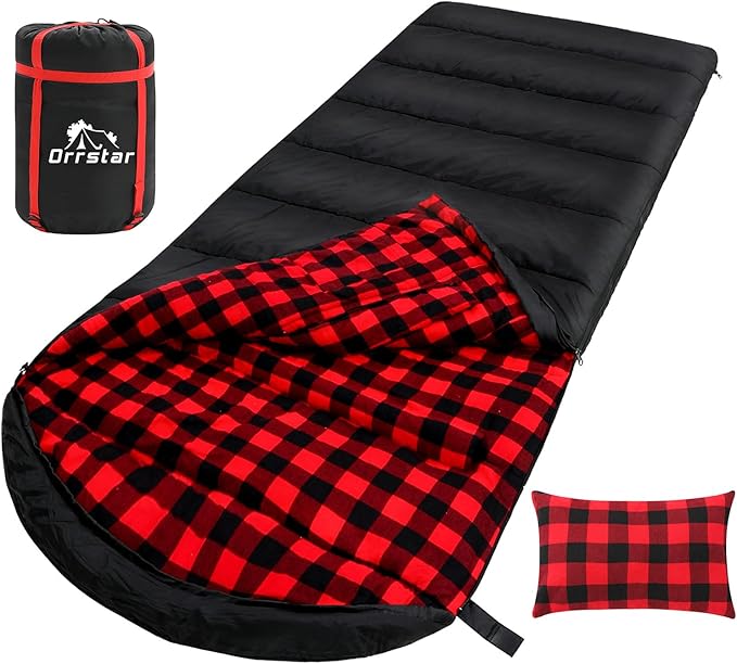ORRSTAR Sleeping Bag Cold Weather Sleeping Bags for Adults 0 Degree Sleeping Bag with Pillow Extra Large Flannel Big and T...