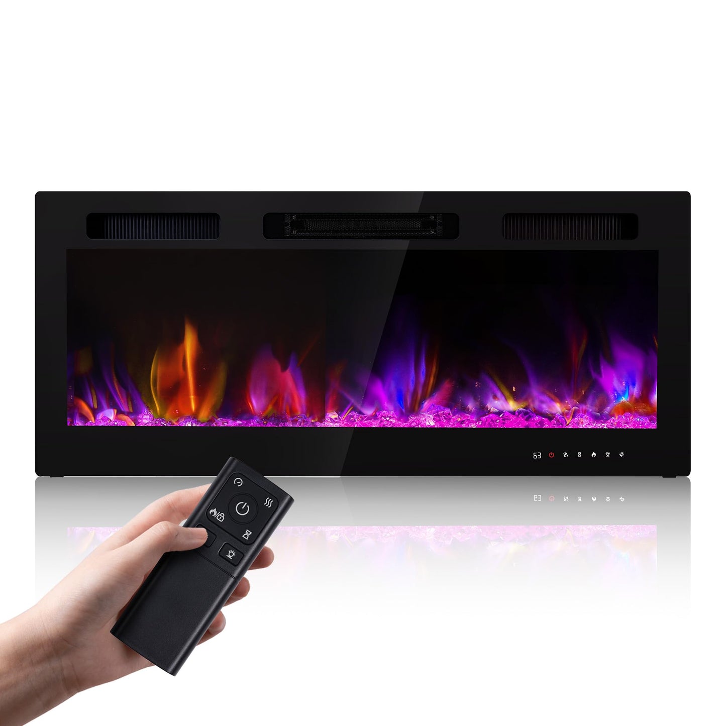 Electric Fireplace 50 Inch Wall Mount Insert Fireplaces Realsmart 1500W,Fit for 2 X 6 stub,Ultra-Thin Heater Ultra-Thin with 3 Heating Modes Timer 12 Adjustable Flame Colors Touch Remote Control