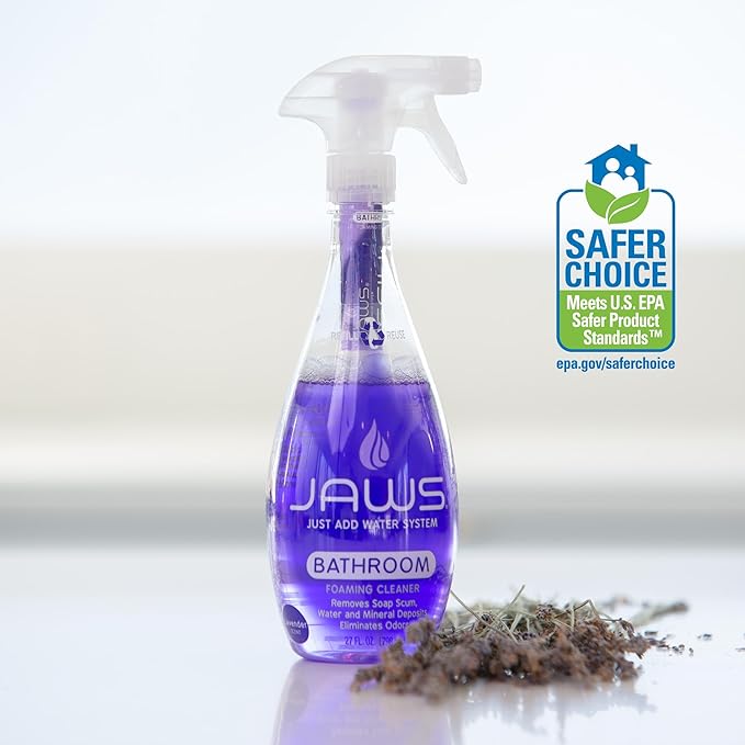 JAWS Foaming Bathroom Cleaner Bottle with 2 Refill Pods. Refillable Cleaning Supplies.