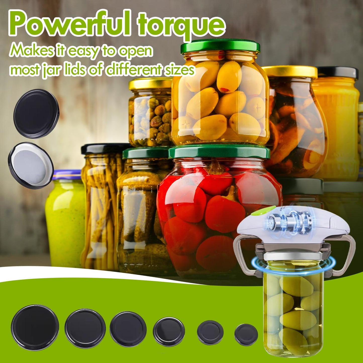 Electric jar opener for seniors, One touch automatic smart jar bottle lid openers for seniors with weak arthritis hands, Powerful hands free jar bottle opener, kitchen gadget