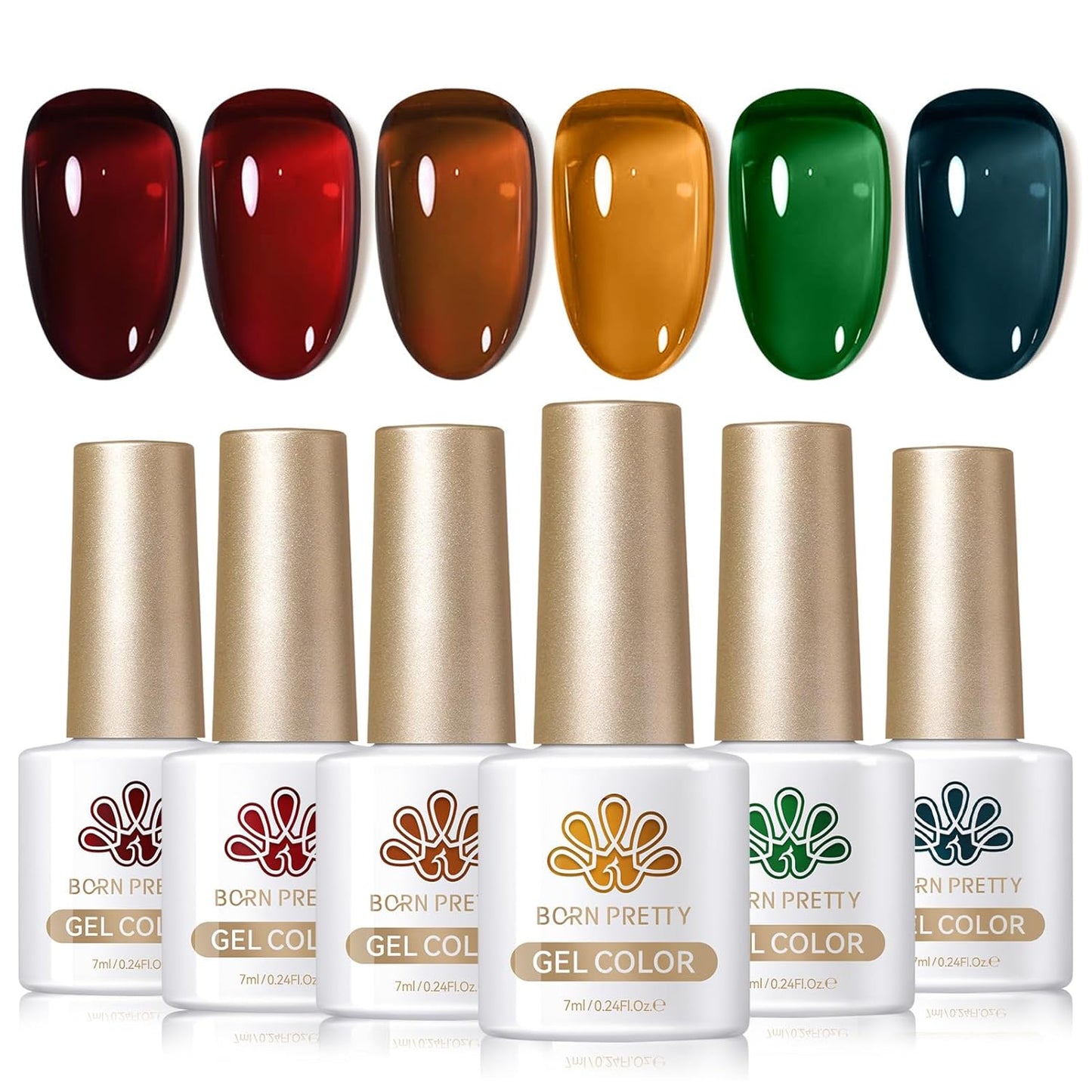 Born Pretty Jelly Gel Nail Polish,Halloween Fall Winter Transparent Gel Polish,Christmas Brown Blood Wine Red Orange Green Blue,Soak Off U v LED Light Cure Nail Art Kit for Salon and DIY at Home