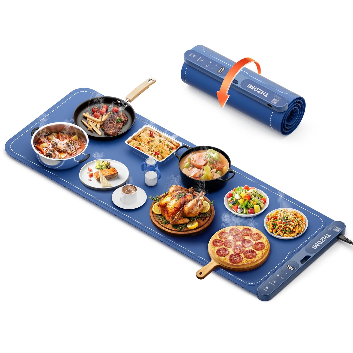 Extra Large Food Warming Mat 40"x16"- Fast Heating Silicone Electric Warming Tray with Raised Feet Protects Table, Roll Up Buffet Hot Plates Heat Pad, Portable Food Warmer for Parties Home Travel