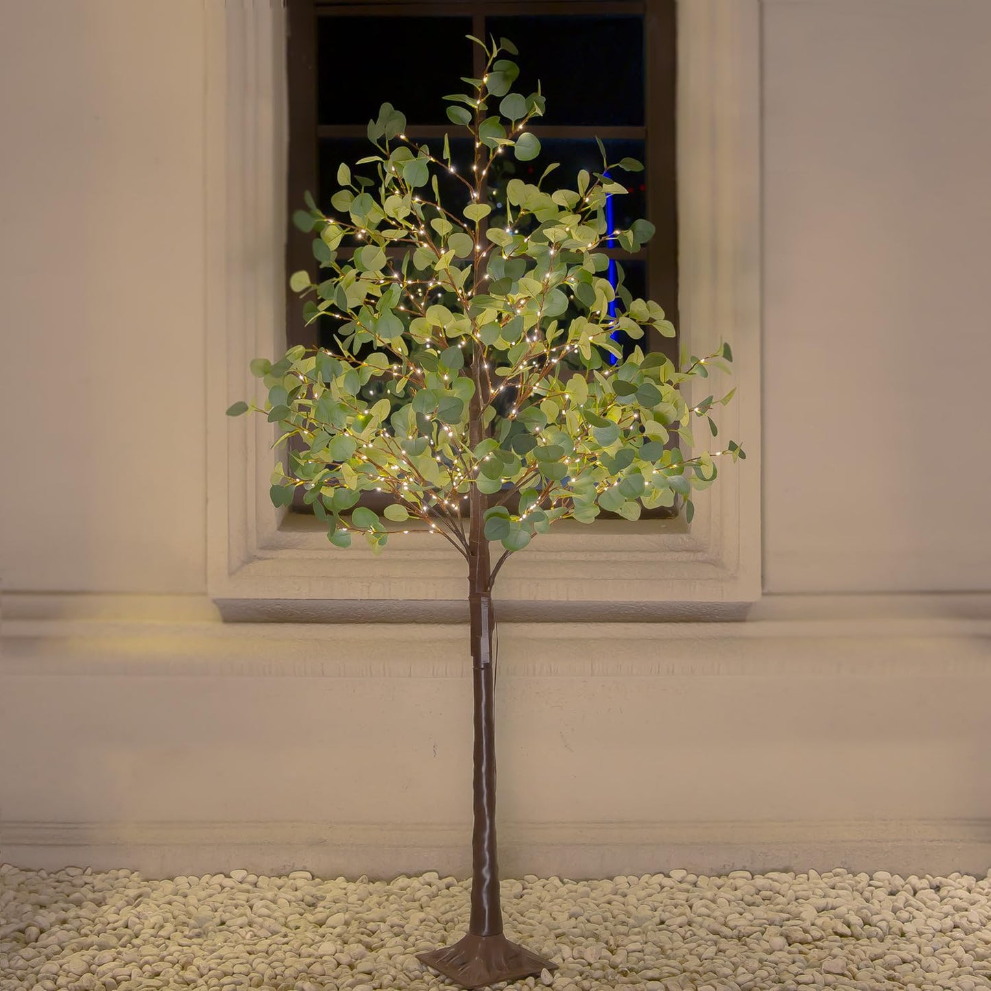 TYBEEU 6ft Lighted Eucalyptus Tree with 300 Warm White LED Lights for Holiday Decor - Dimmable, UL Certified, Waterproof - Ideal for Indoor and Outdoor Decoration