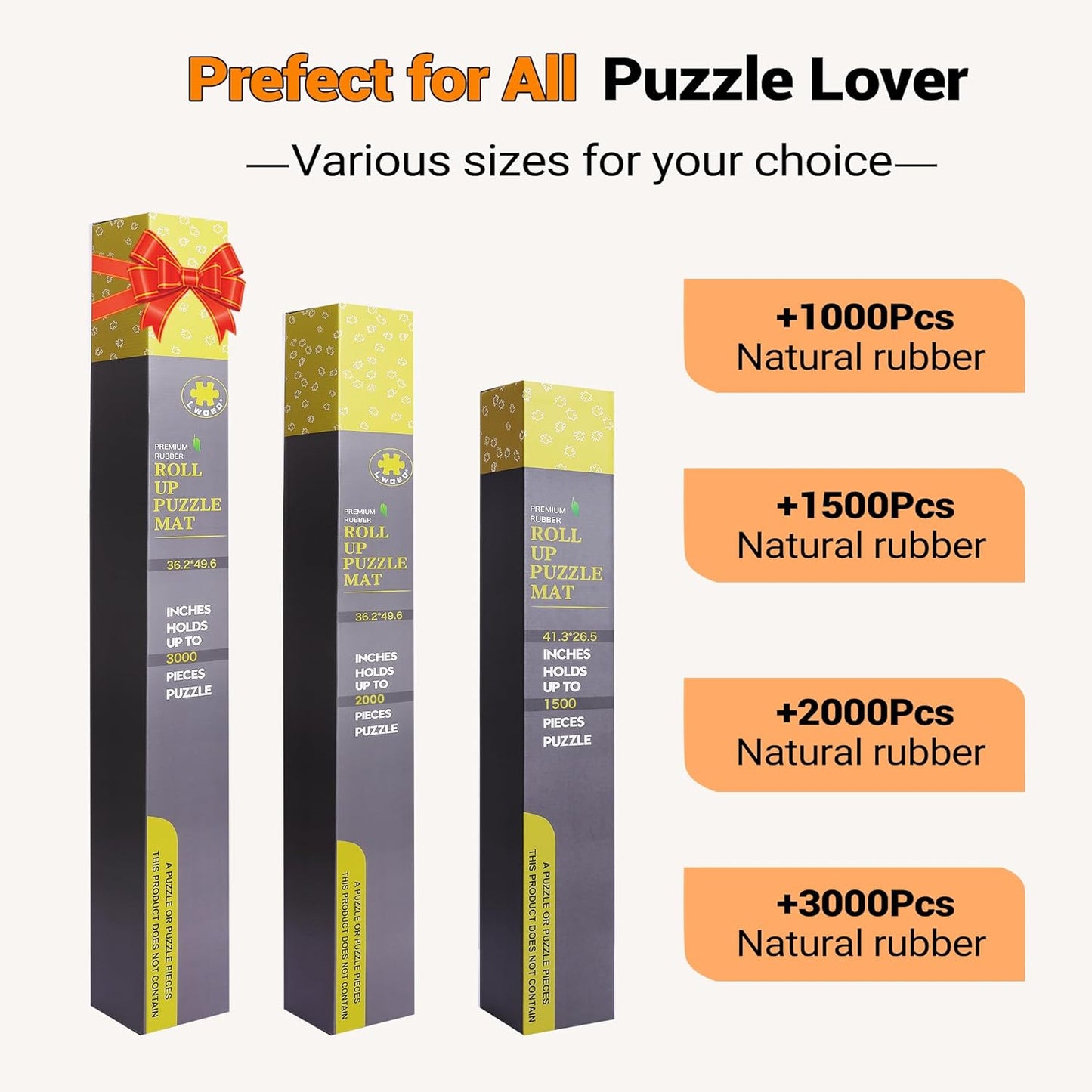 Lwoeo Jigsaw Puzzle Mat Roll Up, No Creases 53.3” x 35” Rubber Saver Pad Up to 3000 Pieces, Black Large Puzzel Matte Rollup with 6 Sorting Trays & 1 Storage Bag. Ideal for Holiday and Birthday