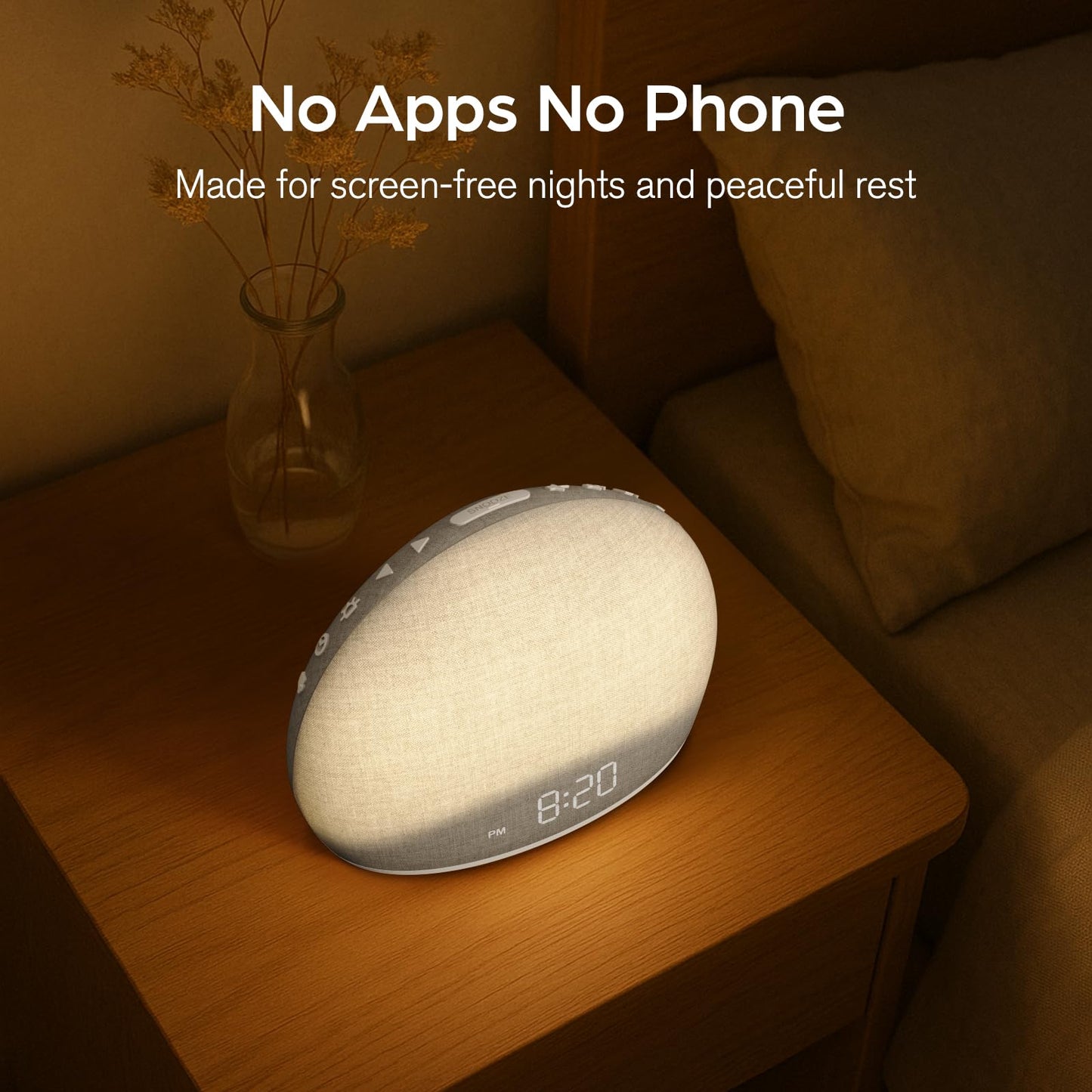 HOUSBAY Sunrise Alarm Clock, White Noise Sound Machine for Bedroom | Natural Wake-Up Light with Gentle Alarm Sounds, 20 Soothing Sleep Aids, Dimmable Display, Screen-Free Design