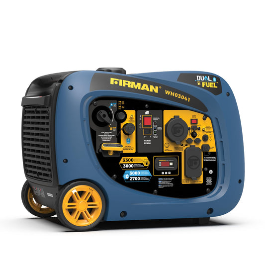 FIRMAN WH03041 Dual Fuel Inverter Portable Generator 3300W Gas Propane Recoil Start, Quiet 58dB RV Ready TT-30R, Fuel Efficient Outdoor Camping Tailgating Recreational Power Supply